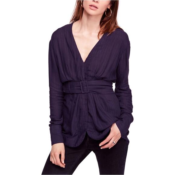 Free People Purple Belted Button Down Tunic M - Picture 1 of 5